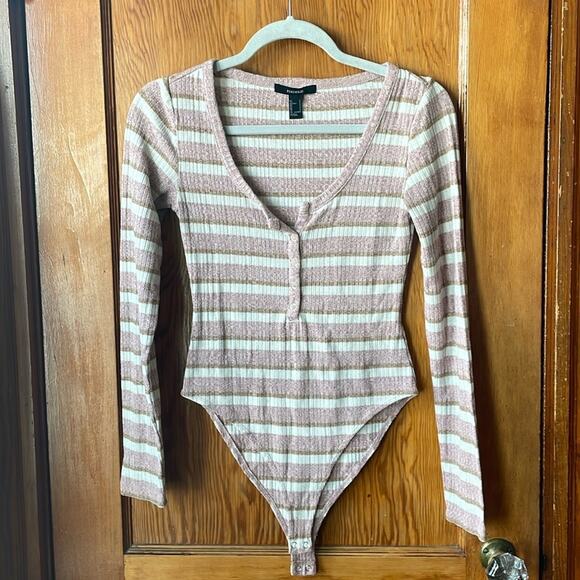 Forever21 Striped Henley Bodysuit - Picture 1 of 5